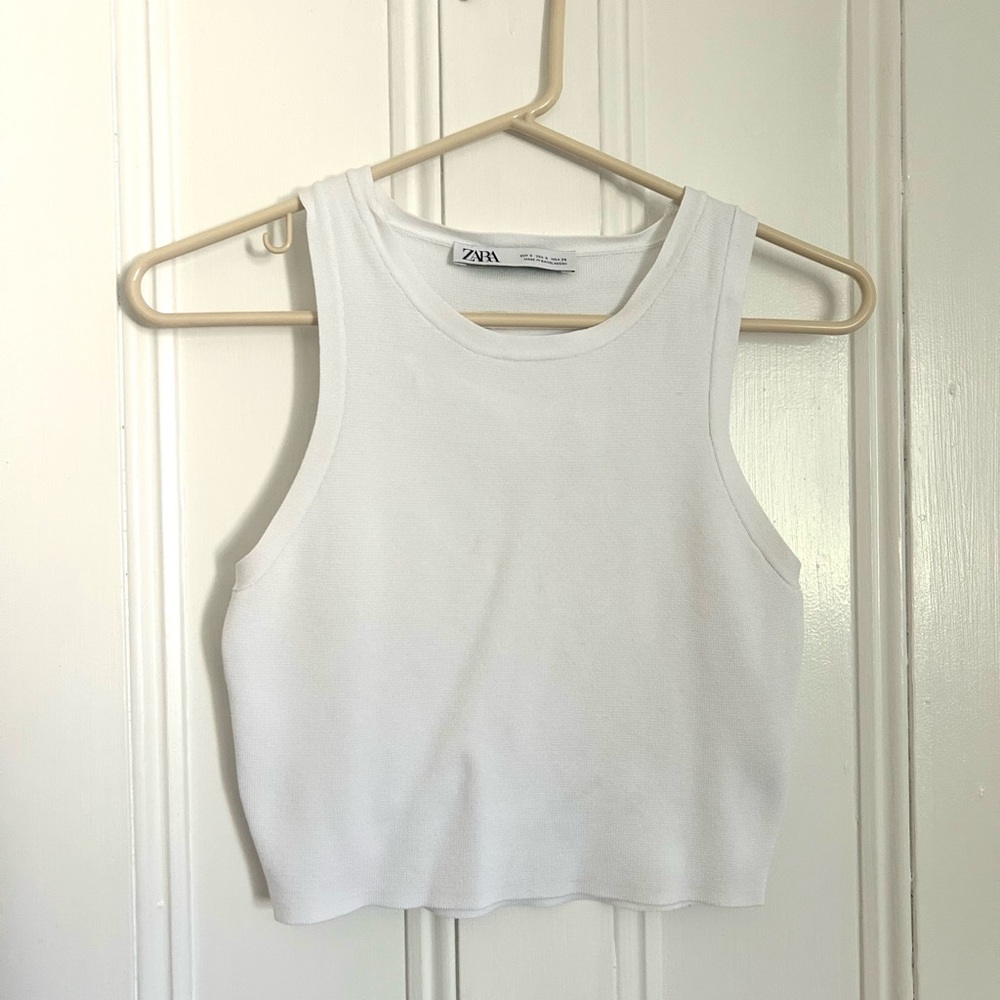 Zara Cropped Basic White Tank